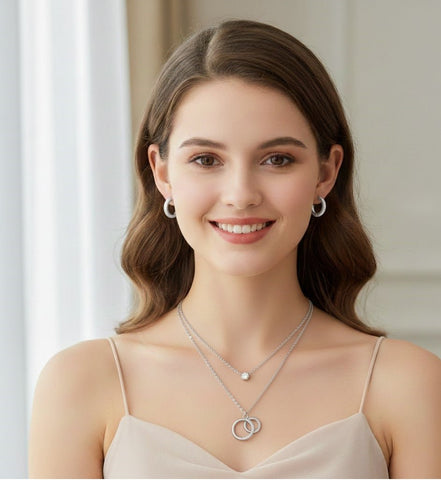 Double Ring Sparkle Pendant Set - UAE Dropshipping