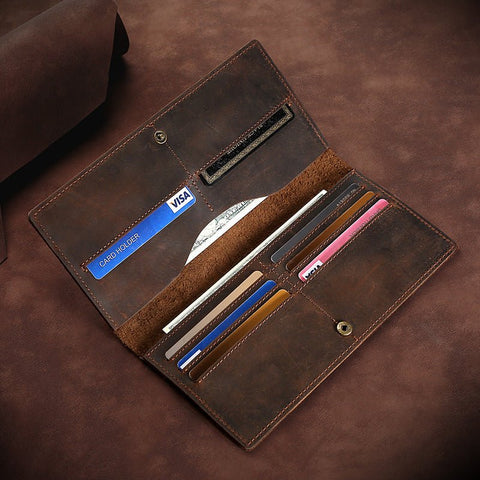 Horse Long Wallet Genuine Leather Hand-held Men's Card Holder - UAE Dropshipping