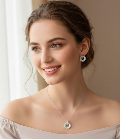 Radiant Circle Halo CZ Pendant Set - UAE Dropshipping